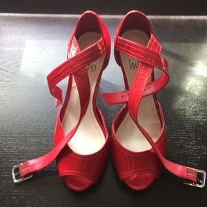 Red strap shoes